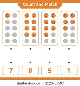 Count and match, count the number of Cookie and match with the right numbers. Educational children game, printable worksheet, vector illustration