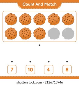 Count and match, count the number of Cookie and match with the right numbers. Educational children game, printable worksheet, vector illustration