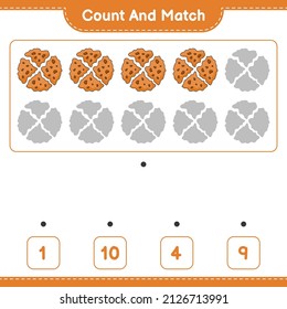 Count and match, count the number of Cookie and match with the right numbers. Educational children game, printable worksheet, vector illustration