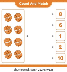 Count and match, count the number of Cookie and match with the right numbers. Educational children game, printable worksheet, vector illustration