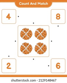 Count and match, count the number of Cookie and match with the right numbers. Educational children game, printable worksheet, vector illustration