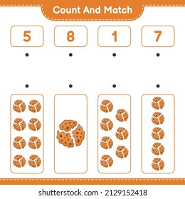 Count and match, count the number of Cookie and match with the right numbers. Educational children game, printable worksheet, vector illustration