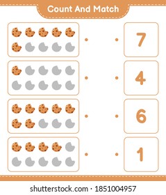 Count and match, count the number of Cookies and match with right numbers. Educational children game, printable worksheet, vector illustration