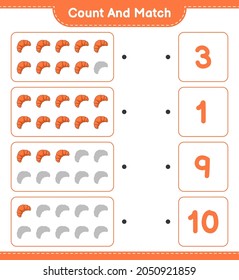 Count and match, count the number of Croissant and match with the right numbers. Educational children game, printable worksheet, vector illustration