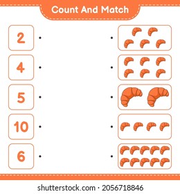 Count and match, count the number of Croissant and match with the right numbers. Educational children game, printable worksheet, vector illustration