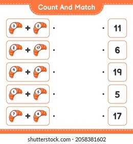Count and match, count the number of Croissant and match with the right numbers. Educational children game, printable worksheet, vector illustration