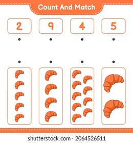 Count and match, count the number of Croissant and match with the right numbers. Educational children game, printable worksheet, vector illustration