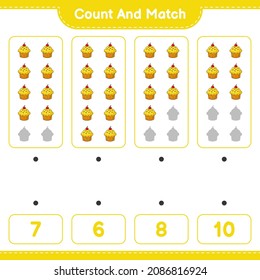 Count and match, count the number of Cup Cake and match with the right numbers. Educational children game, printable worksheet, vector illustration