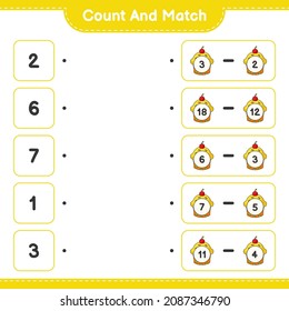 Count and match, count the number of Cup Cake and match with the right numbers. Educational children game, printable worksheet, vector illustration