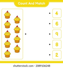 Count and match, count the number of Cup Cake and match with the right numbers. Educational children game, printable worksheet, vector illustration