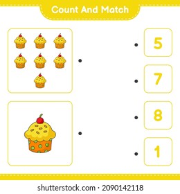 Count and match, count the number of Cup Cake and match with the right numbers. Educational children game, printable worksheet, vector illustration