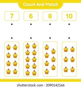 Count and match, count the number of Cup Cake and match with the right numbers. Educational children game, printable worksheet, vector illustration