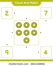 Count and match, count the number of Donut and match with the right numbers. Educational children game, printable worksheet, vector illustration