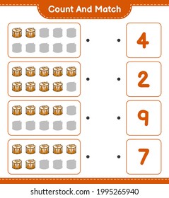 Count and match, count the number of Drum and match with the right numbers. Educational children game, printable worksheet, vector illustration