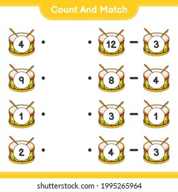 Count and match, count the number of Drum and match with the right numbers. Educational children game, printable worksheet, vector illustration