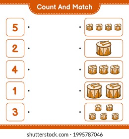 Count and match, count the number of Drum and match with the right numbers. Educational children game, printable worksheet, vector illustration
