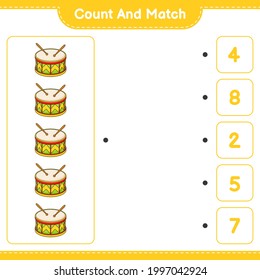 Count and match, count the number of Drum and match with the right numbers. Educational children game, printable worksheet, vector illustration