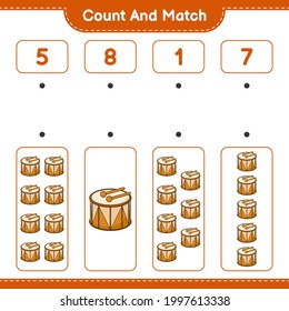 Count and match, count the number of Drum and match with the right numbers. Educational children game, printable worksheet, vector illustration