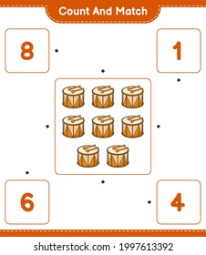 Count and match, count the number of Drum and match with the right numbers. Educational children game, printable worksheet, vector illustration