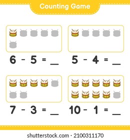 Count and match, count the number of Drum and match with the right numbers. Educational children game, printable worksheet, vector illustration