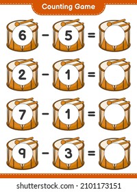 Count and match, count the number of Drum and match with the right numbers. Educational children game, printable worksheet, vector illustration
