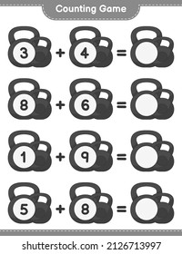 Count and match, count the number of Dumbbell and match with the right numbers. Educational children game, printable worksheet, vector illustration