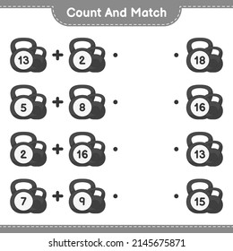 Count and match, count the number of Dumbbell and match with the right numbers. Educational children game, printable worksheet, vector illustration