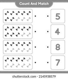 Count and match, count the number of Dumbbell and match with the right numbers. Educational children game, printable worksheet, vector illustration