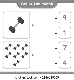 Count and match, count the number of Dumbbell and match with the right numbers. Educational children game, printable worksheet, vector illustration