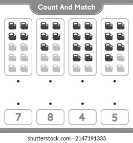 Count and match, count the number of Dumbbell and match with the right numbers. Educational children game, printable worksheet, vector illustration