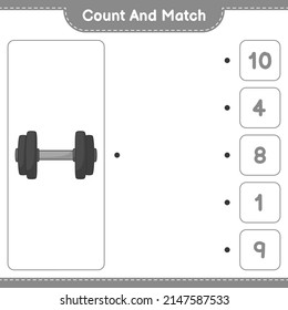 Count and match, count the number of Dumbbell and match with the right numbers. Educational children game, printable worksheet, vector illustration