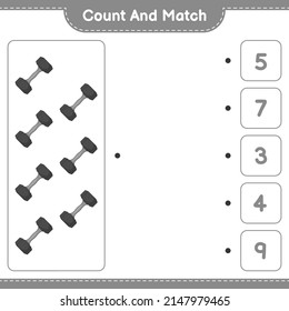 Count and match, count the number of Dumbbell and match with the right numbers. Educational children game, printable worksheet, vector illustration