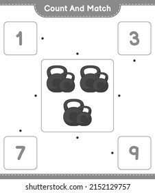 Count and match, count the number of Dumbbell and match with the right numbers. Educational children game, printable worksheet, vector illustration