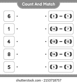 Contar y coincidir, contar el número de Dumbbell y coincidir con los números correctos. Juego infantil educativo, hoja de cálculo imprimible, ilustración vectorial