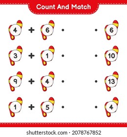 Count and match, count the number of Flip Flop and match with the right numbers. Educational children game, printable worksheet, vector illustration