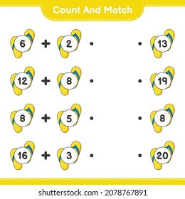 Count and match, count the number of Flip Flop and match with the right numbers. Educational children game, printable worksheet, vector illustration