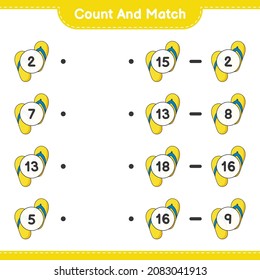 Count and match, count the number of Flip Flop and match with the right numbers. Educational children game, printable worksheet, vector illustration