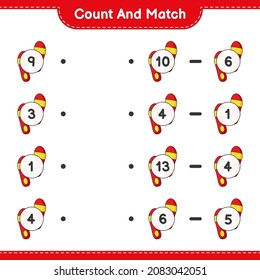 Count and match, count the number of Flip Flop and match with the right numbers. Educational children game, printable worksheet, vector illustration