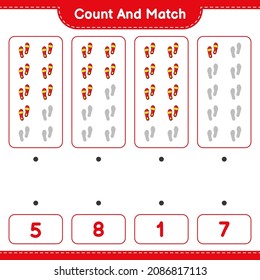 Count and match, count the number of Flip Flop and match with the right numbers. Educational children game, printable worksheet, vector illustration