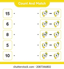 Count and match, count the number of Flip Flop and match with the right numbers. Educational children game, printable worksheet, vector illustration