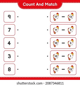 Count and match, count the number of Flip Flop and match with the right numbers. Educational children game, printable worksheet, vector illustration