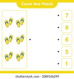 Count and match, count the number of Flip Flop and match with the right numbers. Educational children game, printable worksheet, vector illustration
