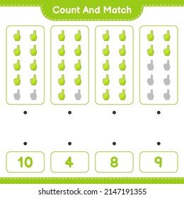 Count and match, count the number of Foam Finger and match with the right numbers. Educational children game, printable worksheet, vector illustration