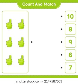 Count and match, count the number of Foam Finger and match with the right numbers. Educational children game, printable worksheet, vector illustration