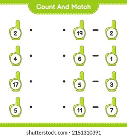 Count and match, count the number of Foam Finger and match with the right numbers. Educational children game, printable worksheet, vector illustration