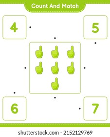 Count and match, count the number of Foam Finger and match with the right numbers. Educational children game, printable worksheet, vector illustration