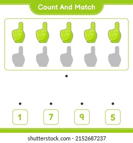 Count and match, count the number of Foam Finger and match with the right numbers. Educational children game, printable worksheet, vector illustration