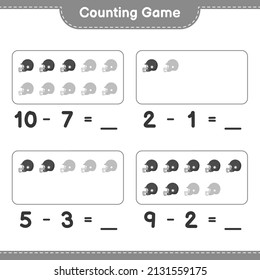 Count and match, count the number of Football Helmet and match with the right numbers. Educational children game, printable worksheet, vector illustration