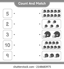 Count and match, count the number of Football Helmet and match with the right numbers. Educational children game, printable worksheet, vector illustration