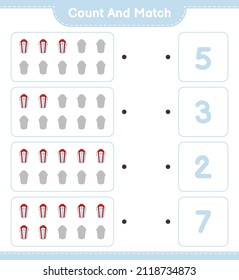 Count and match, count the number of Gift Box and match with the right numbers. Educational children game, printable worksheet, vector illustration